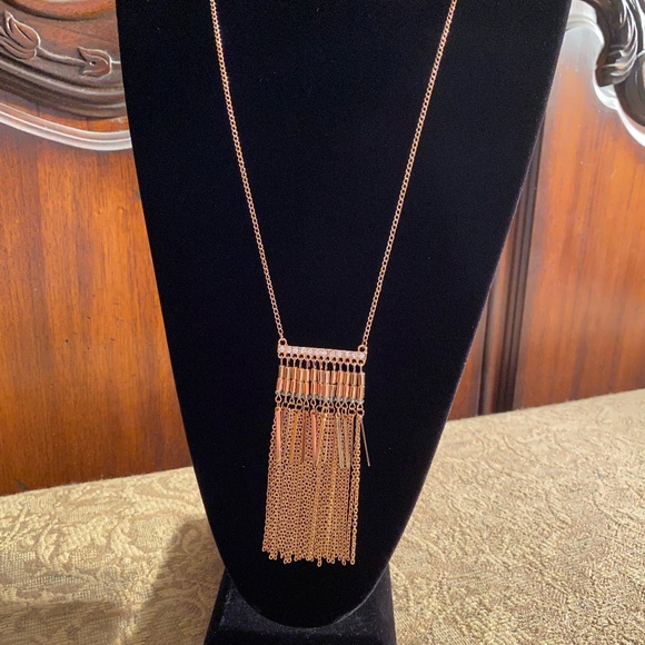 Fringe Gold Rhinestone Statement Necklace - Picture 2 of 7